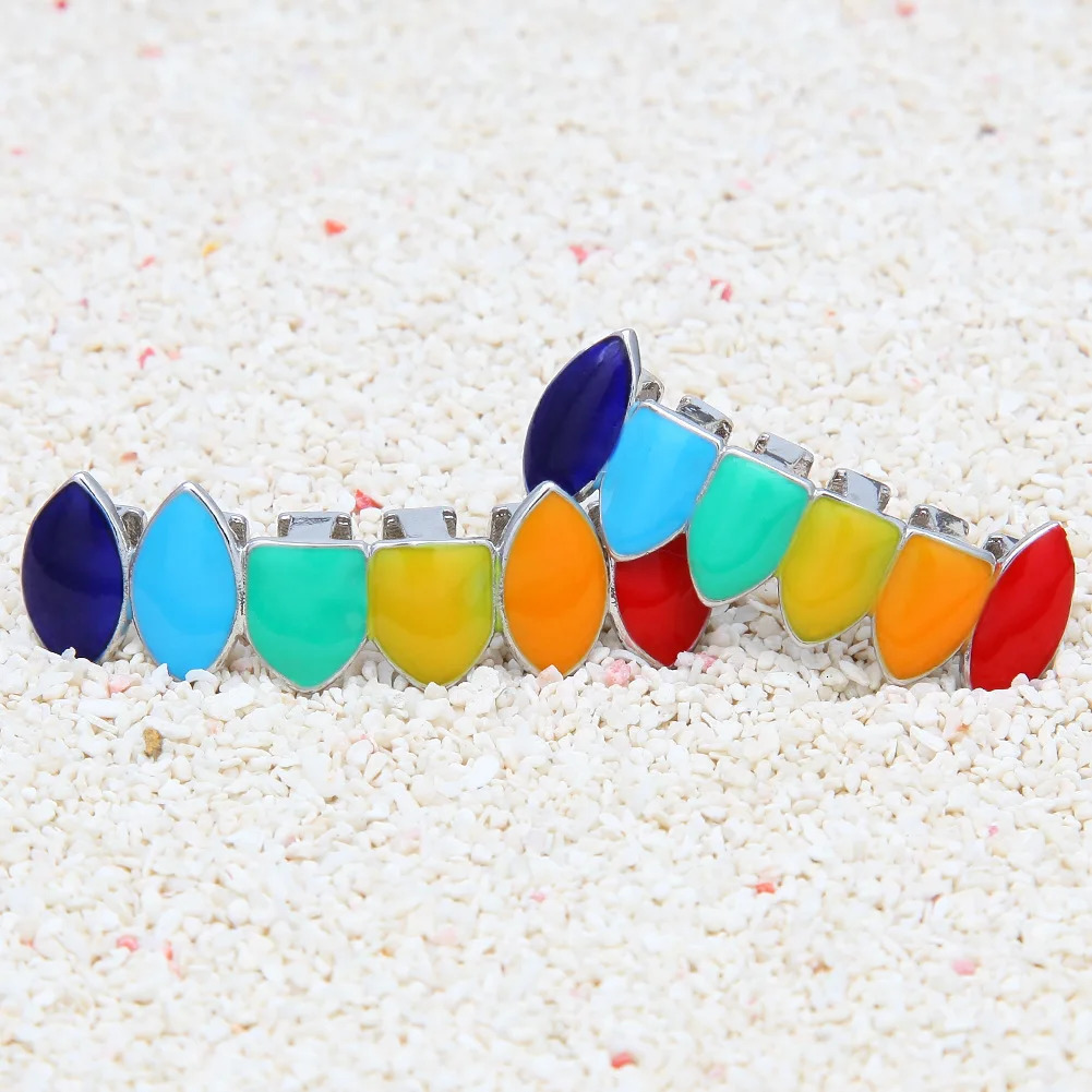 Mix Colorful Bling Teeth Top Bootom Dental Mouth Punk Teeth Caps Cosplay Party Tooth Rapper Hip Hop Jewelry TG012 250220