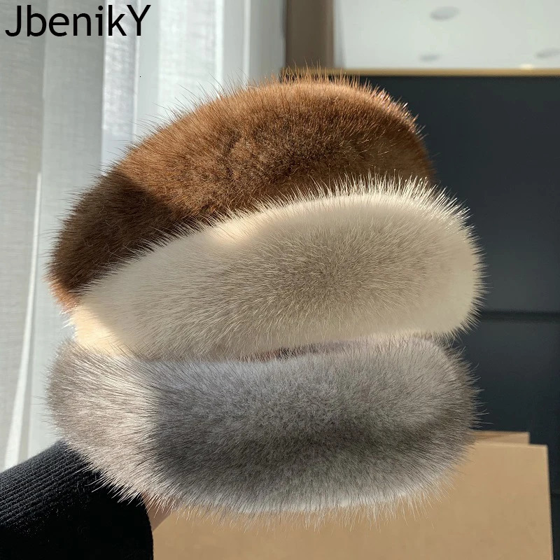 Lady Winter Real Mink Fur Headband For Women Hair Accessories Solid Head Wraps Warm Furry Gift 250226