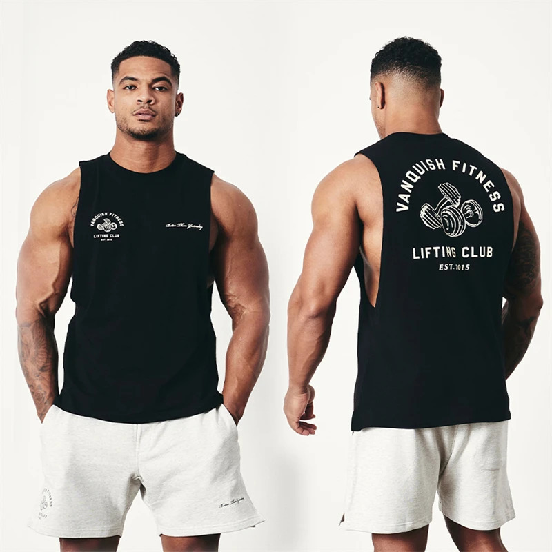 Cotton mens vest summer cross-border crewneck sleeveless top printed fashion fitness exercise mens sportswear 250225