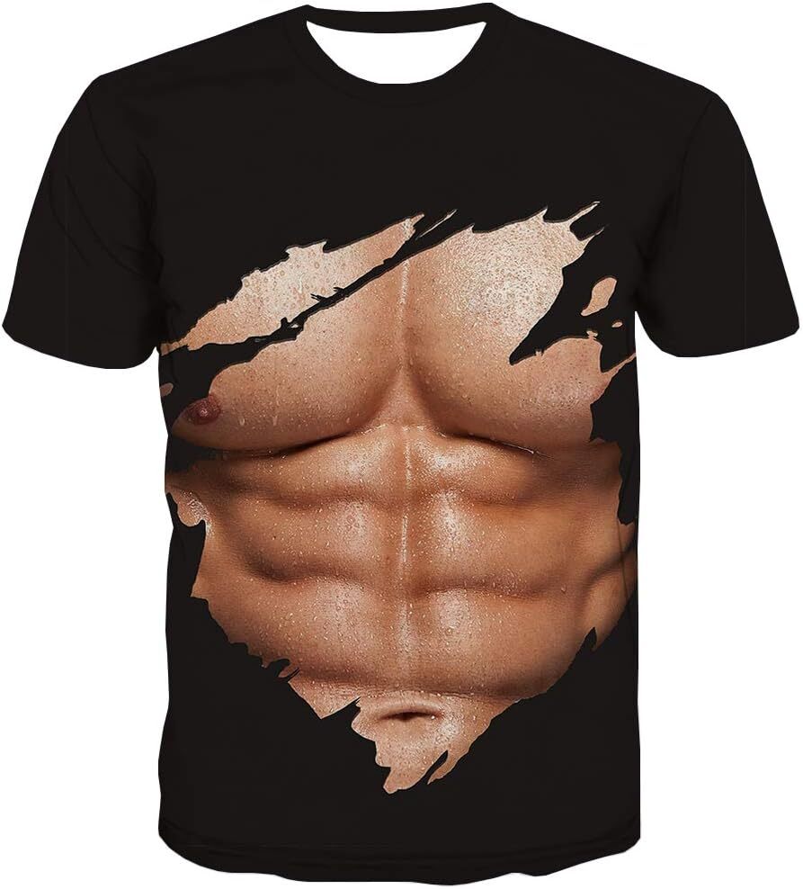 Mens T shirt Muscle Tee Shirts for Men Funny T-Shirt with Abdominal Muscle 3D Printed Graphics tee Casual tops summer clothes