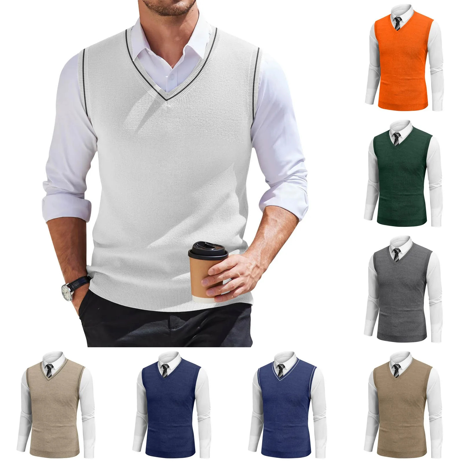 2025 Spring Autumn Wool Sleeveless Cashmere Vest Men Work Sweater Solid Color Knitted Mens Waistcoat High Quality Pullover 250225