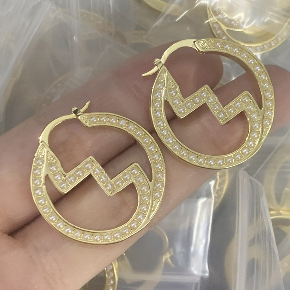 Copper Material Brand Stud Earrings Fashion Womens Crystal Earring Gold Plated Geometric Stamp Design Letter Diamond Pearl Earring Womens Wedding Jewelry Gifts