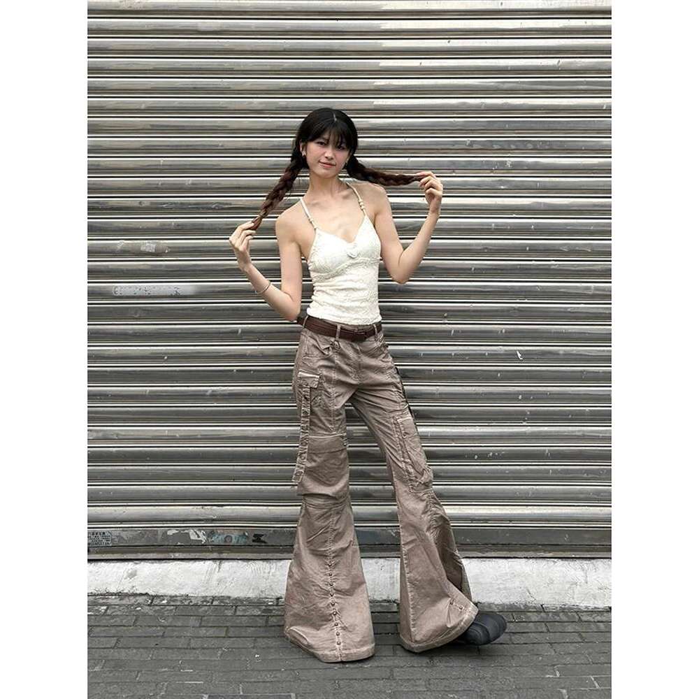 MDNG Fashion Flare Jeans Women Streetwear Vintage Baggy Korean High Waist Cargo Pants Y2k Causal Pockets Denim Trousers