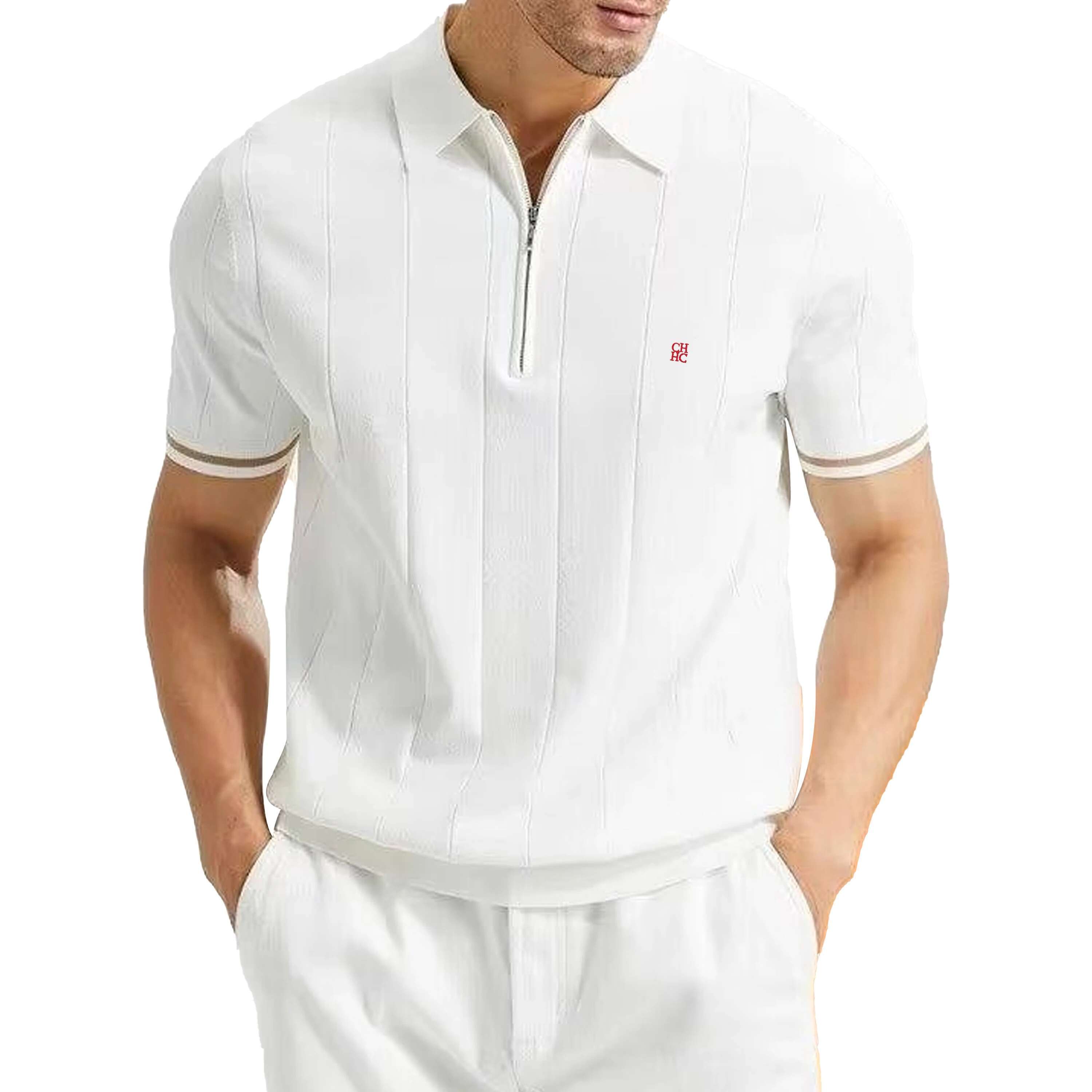 New Summer Ribbed Knit Shirt For Men Breathable And Cool Brand Quality Mens Textured Polo Shirts