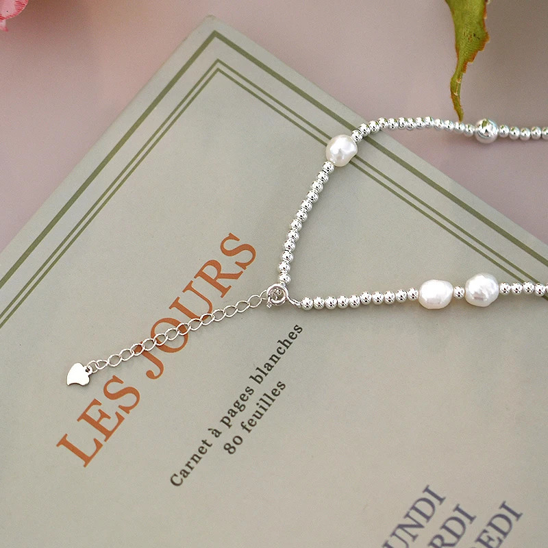 ASHIQI Natural Baroque Pearl Choker Necklace 925 Sterling Silver Jewelry for Women Trend 250222