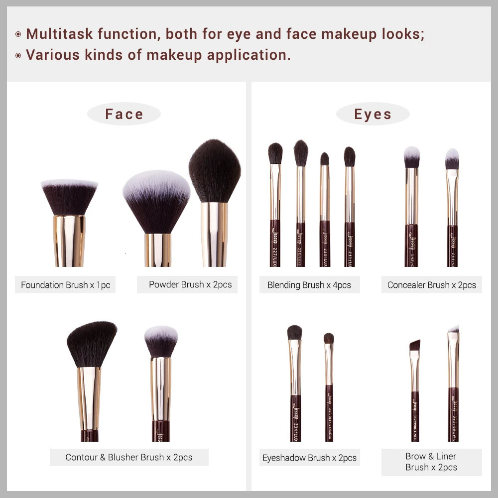 Jessup Makeup Brushes Set 15pcs Professional Makeup Brush Powder Eyeshadow Liner Foundation Blush Blending Zinfandel/Golden 250224