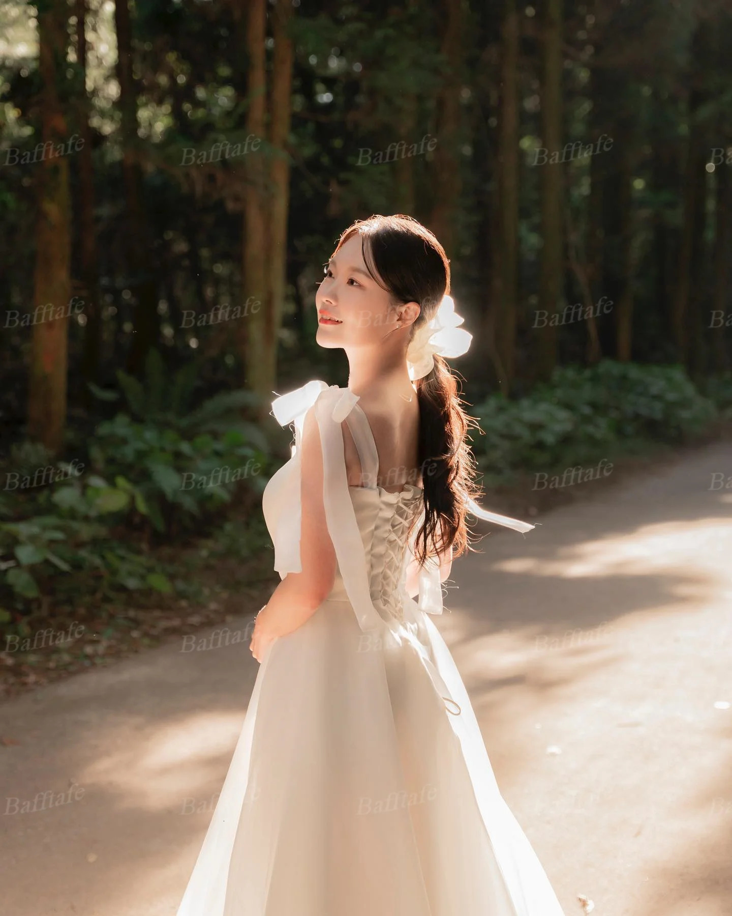 Bafftafe customizes Korean organic wedding dresses with lace up straps for brides formal parties pography and long 250224