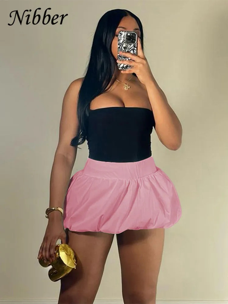 Nibber Ball Gown Skirts Women Y2K tie Summer Trend Midnight Waistband Miniskirts Birthday Basic Streetwear Wild Bottoms 250225