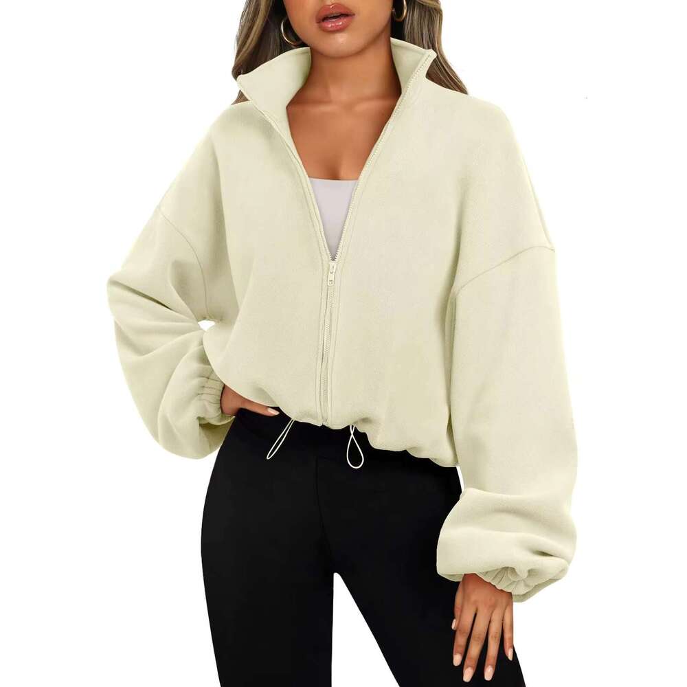 Custom Women's Fleece Hoodies Sweatshirts Soild Full Zip Up Warm Oversize Hoodie Casual Jacket Outwear