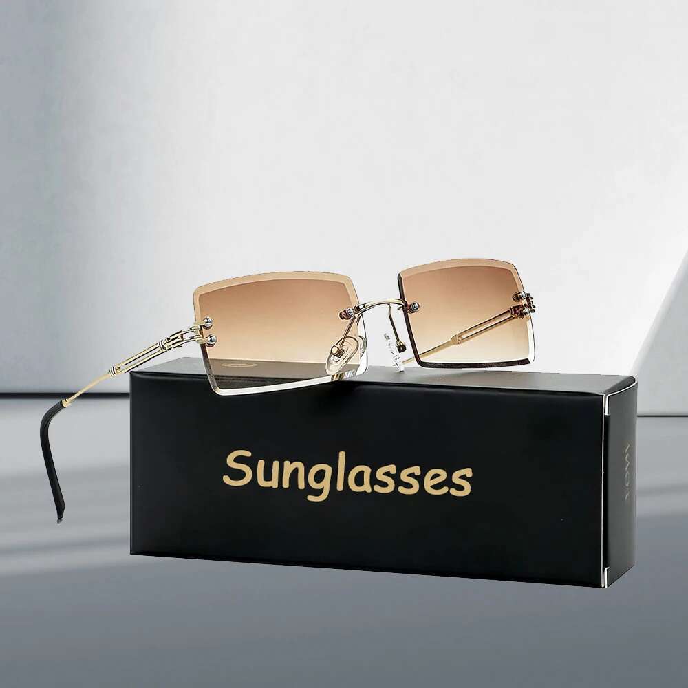 Men's Retro Sunglasses for Men Women Tinted Lens Metal Frame Vintage Rimless Rectangle Glasses UV400 Protection
