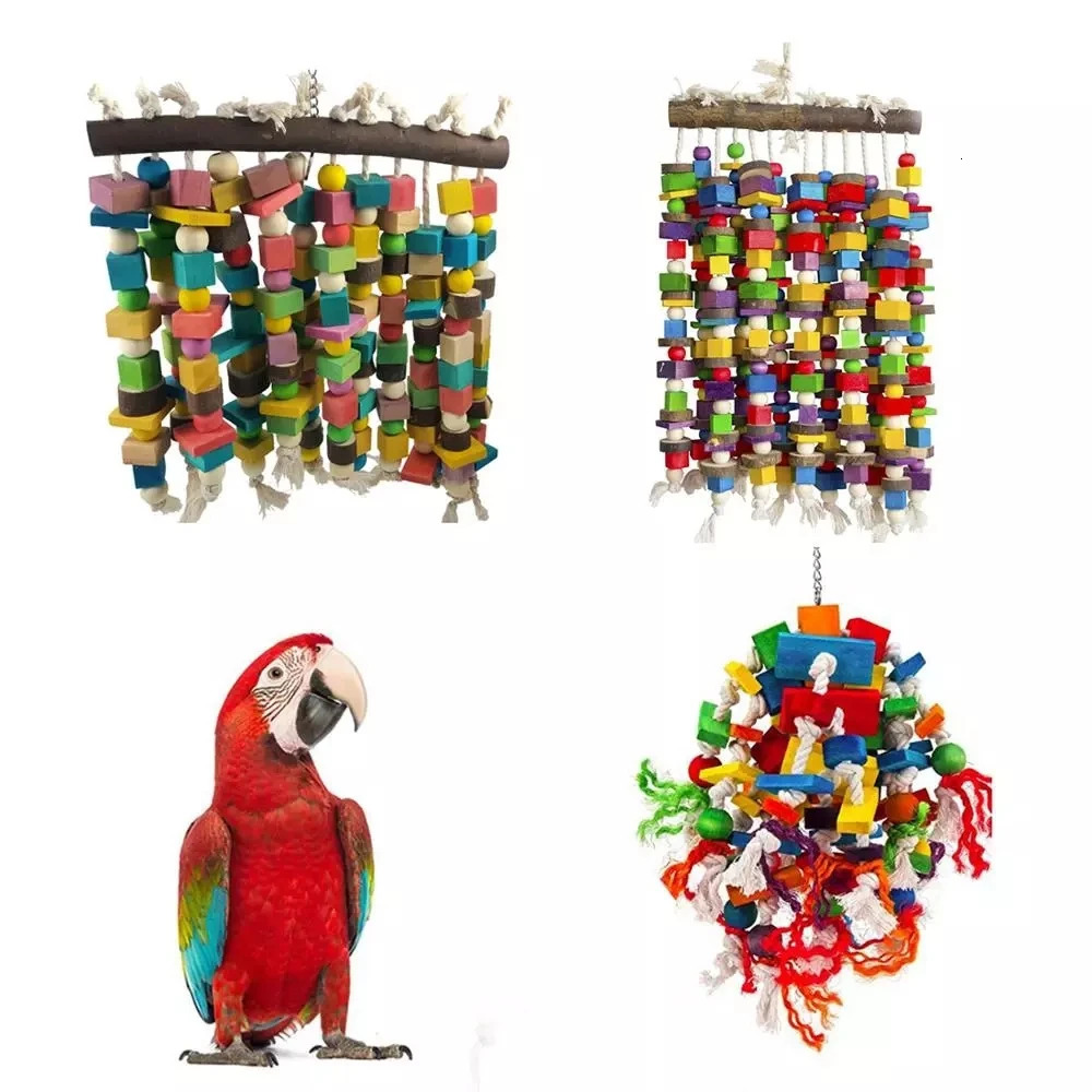 Wooden Bird Toys Large Bird Chewing Toy Parrot Birds Toys Accessories Big Parrot Cage Bite Toy for African Grey Macaws Cockatoos 250226