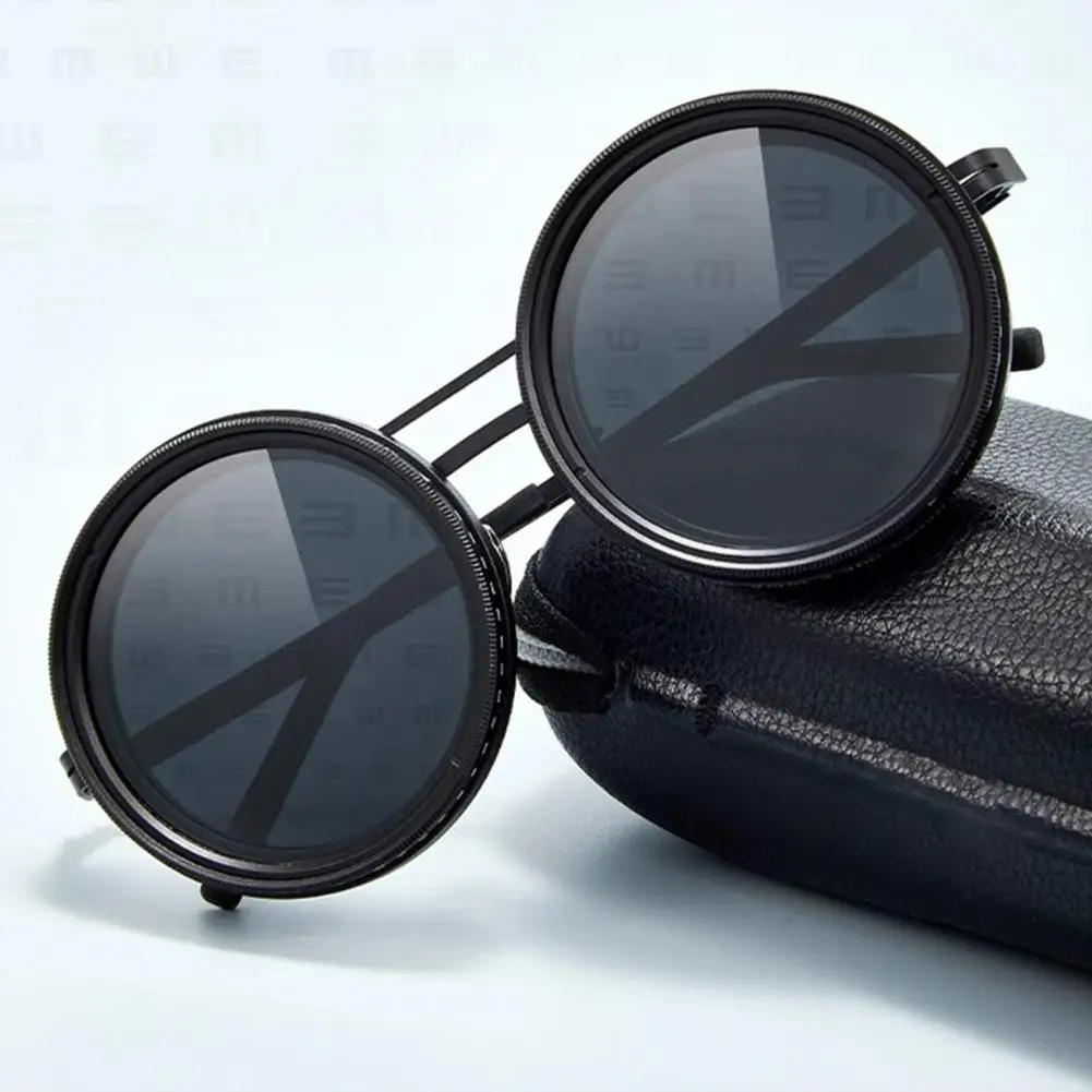 Stylish Rounded Polarized 1-9 Gears Adjustable Sunglasses with ND Filter Lenses Handcrafted Retro Glasses for Men Women 250221