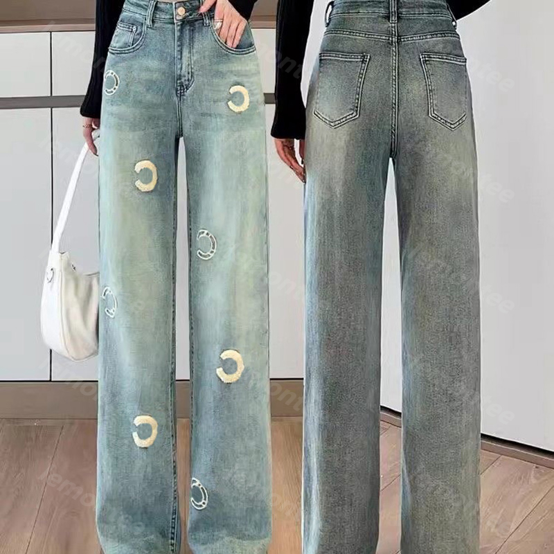 Design Embroidered Plush Jeans Woman Designers Straight Pant Slim Wide Leg Jean Trousers -8 Top Quality Denim Pants DPD2502269 Free s