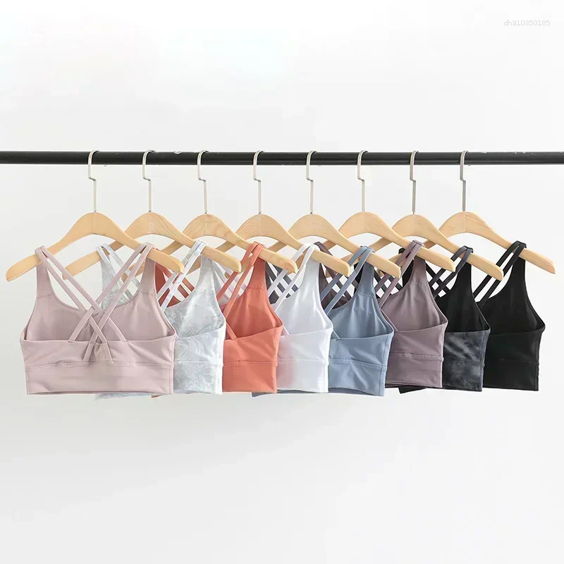 Men's Vests Women Energy Longline Bra Sexy Padded Criss Cross Back Fiess Running Tops Sweat-wicking Medium Support Workout Yoga Bras