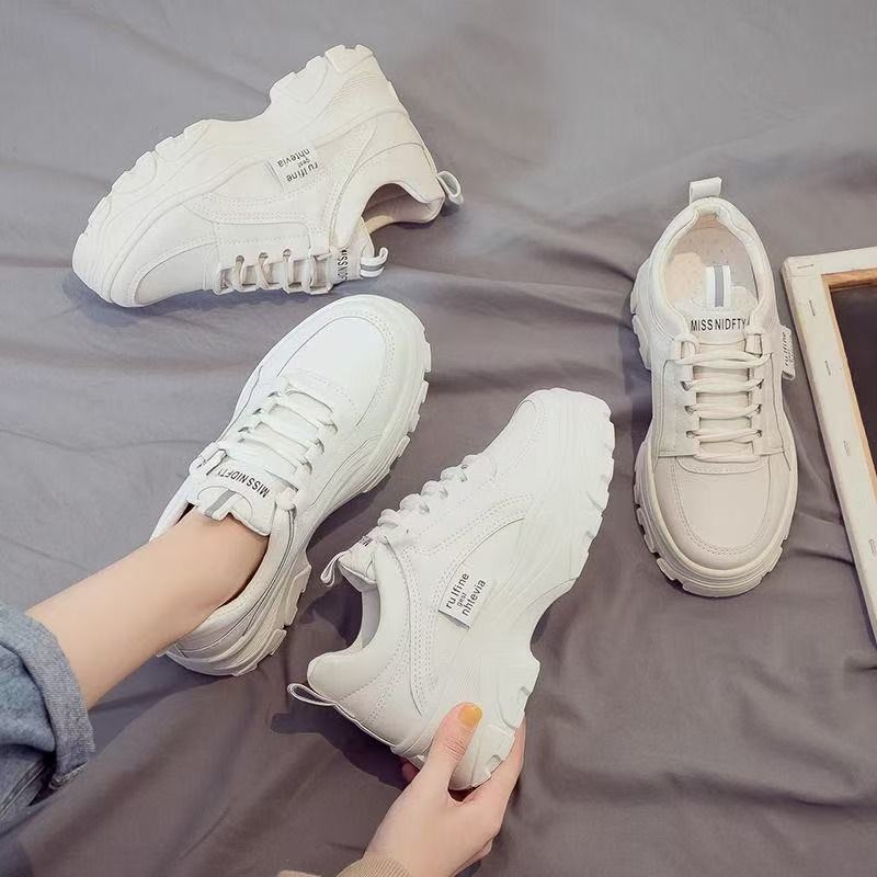 Top quality Brand High Quality New Style Free Delivery Designer Fashion Split Leather Chunky Sneakers White Shoes Lace Up Tenis Feminino Zapatos De Mu