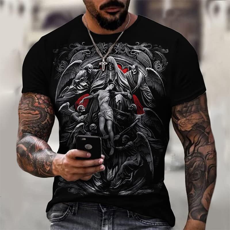 Mens T shirt Men's Street Skull Muscle Short Sleeve Print Personality Fashion Fashion Casual tops summer clothes cool
