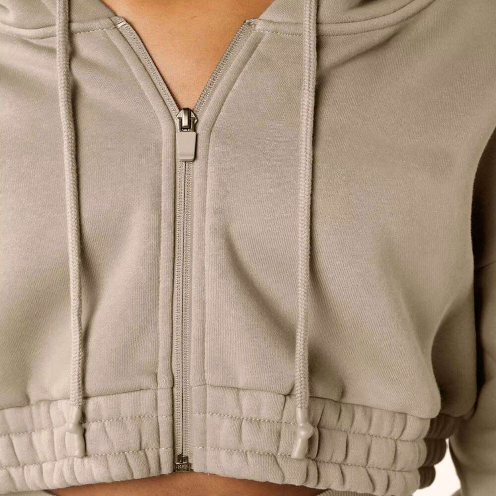 55% Cotton 45% Spandex Drop Shoulder Style Oversized Cropped Fit En Women Classic Capital Full-Zip Crop Hoodie