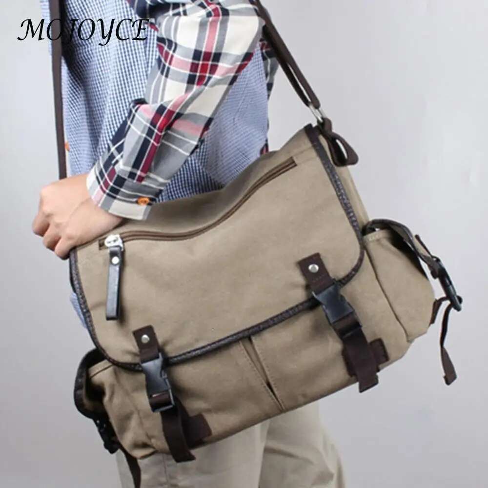 Vintage Crossbody Bags For Men Large Capacity Satchel Multi Pockets Messenger Handbags Adjustable Strap For School Work