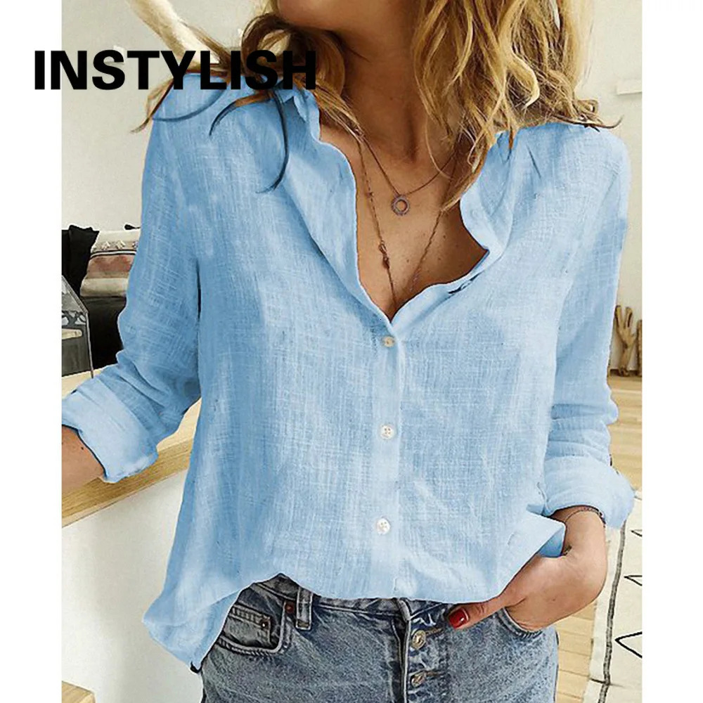 Women Casual Long Sleeve Cotton Linen Shirt Elegant Solid Cardigans Autumn Button Lapel Shirt Loose Oversized Blouse Tunics 250226