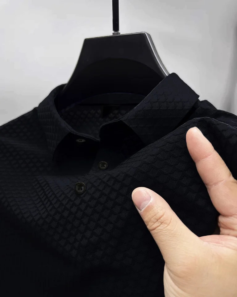 Ice silk mens POLO shirt high-end mesh breathable short sleeve T-shirt solid color leisure sports high quality mens pullover 250225