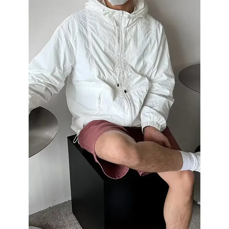 Summer Hooded Jacket Men Outdoor Quick Dry Sun-Protective Sport Windbreaker Ultra Light Jackets Casual Breathable Loose Coat 250225