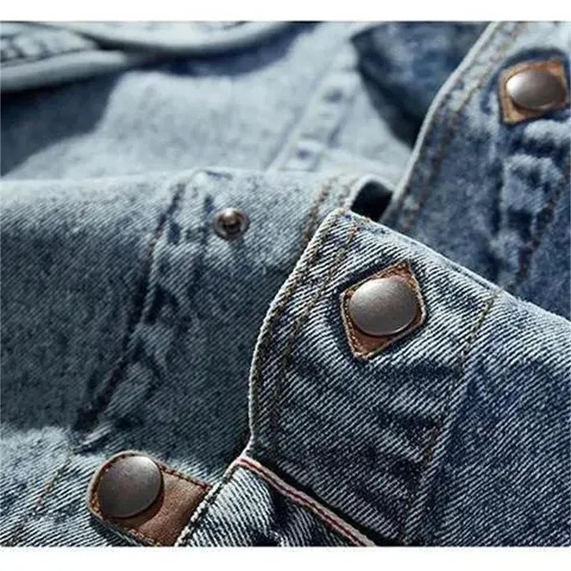 Vintage Denim Jackets Men Slim Solid Casual Jean Coat Stand Collar Moto Biker High Street Distressed Outwears Spring Autumn 250225