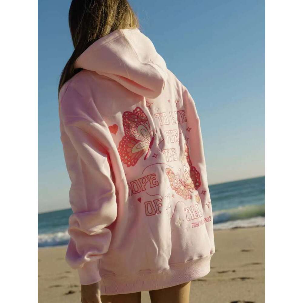 Light Purple Gray Pink To Live The Hope Of It All Printed Polyester Casual Long Sleeve Graphic Hoodie For Women