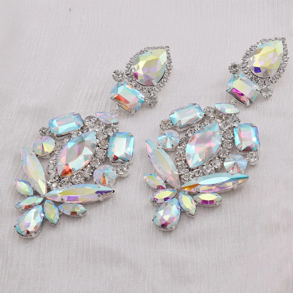Clip on Huge Size Glass Strass Crystal Dangle Long Earring for Drag Queen Women Wedding Jewelry Heavy Stage Accessories 250225