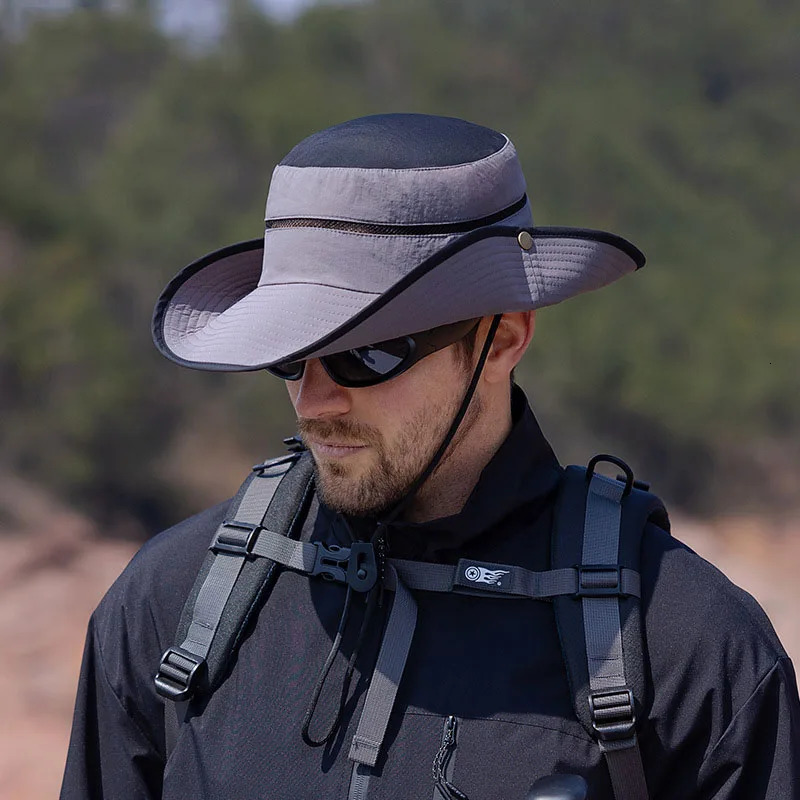 Summer Large Brim Men Women Sun Protection Caps Outdoor Climbing Fishing Fisherman Hats Male Quick Drying Color Match Bucket Cap 250218