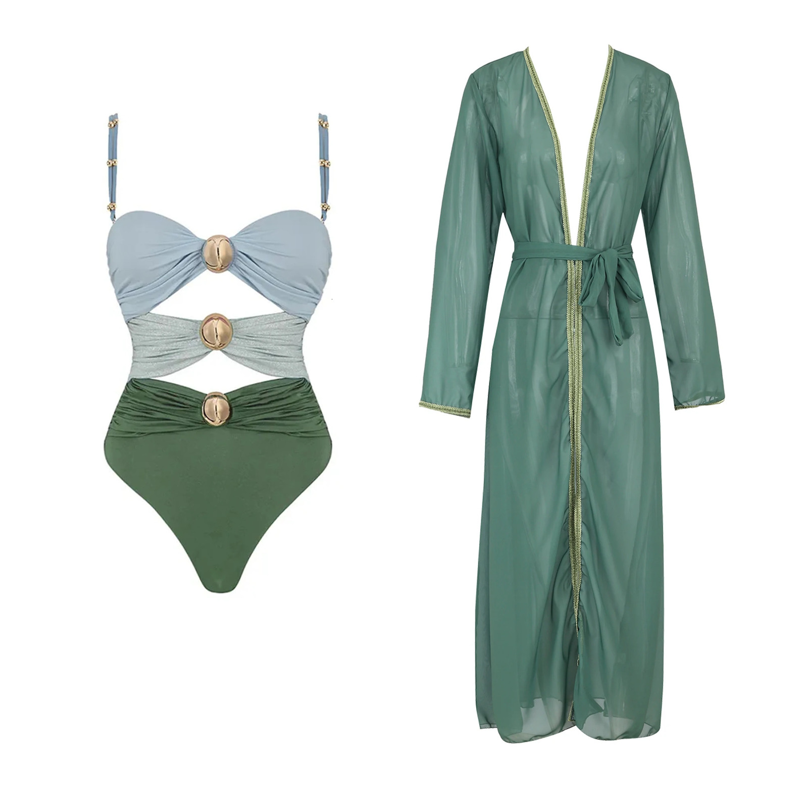 Sexy One Piece Swimsuit and Cover up Cut Out Swimwear Women Swimsuit Push Up Bathing Suits Beach Wear Summer Monokini 250225