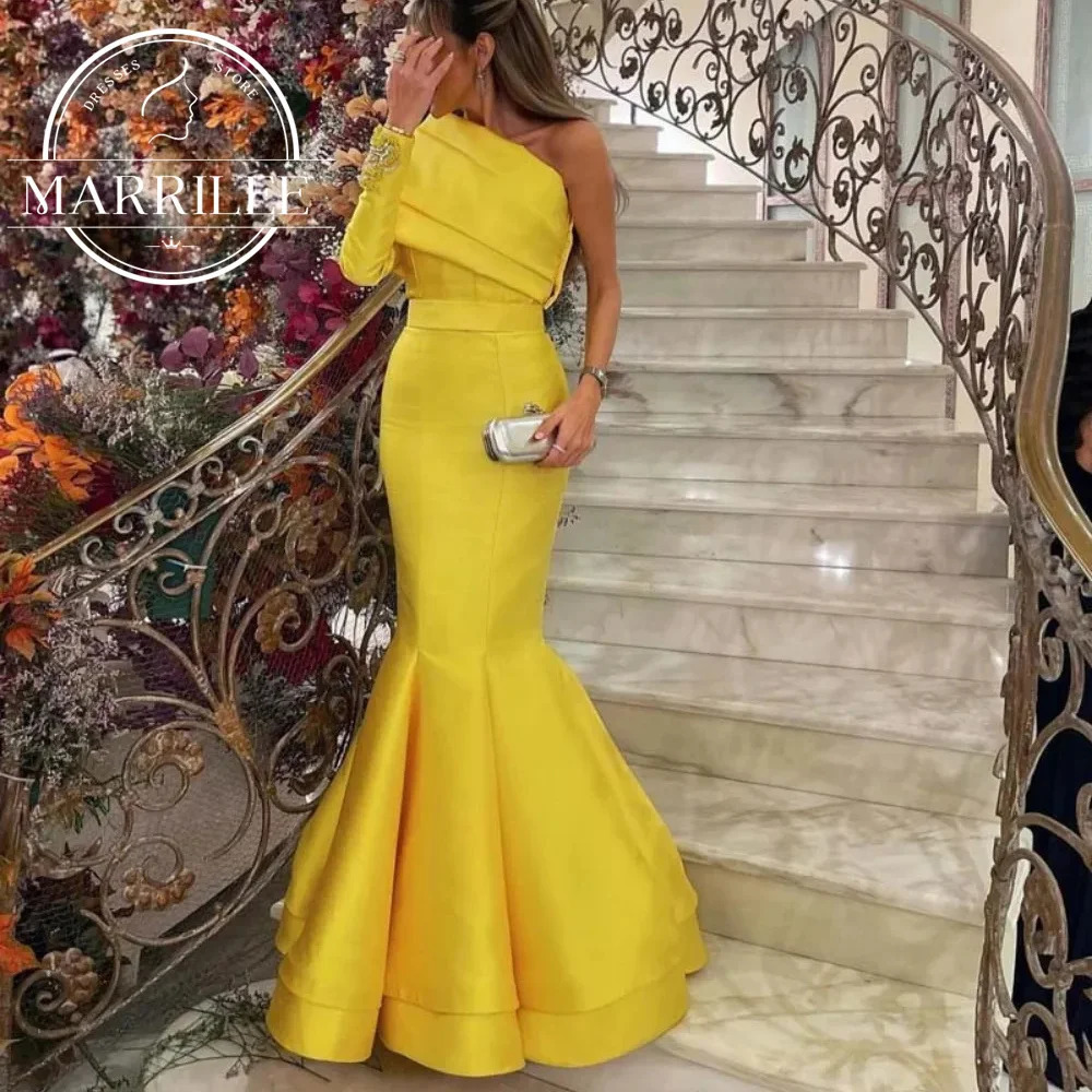 Marrilee Customized Elegant Meimaid Beading One Shoulder Stain Wedding Dresses Fashion Floor Length Backless Lace Up Prom Gown 250224