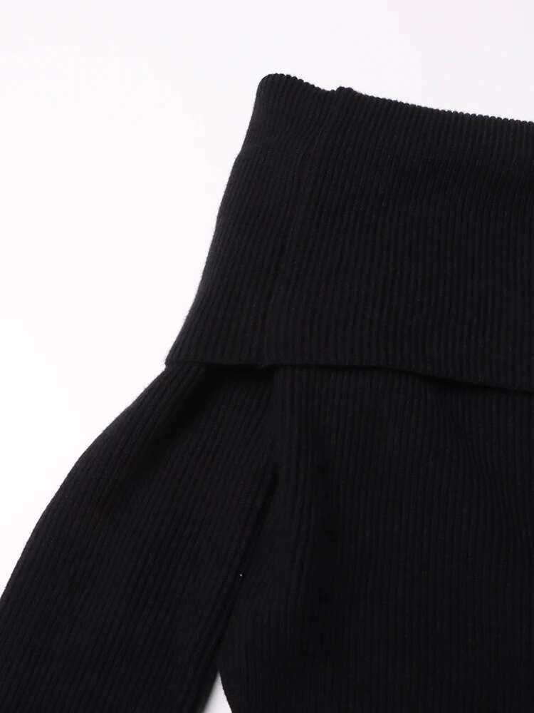 Solid Slimming Knitting Sexy Sweaters For Women Slash Neck Long Sleeve Cold Shoulder Temperament Sweater Female New