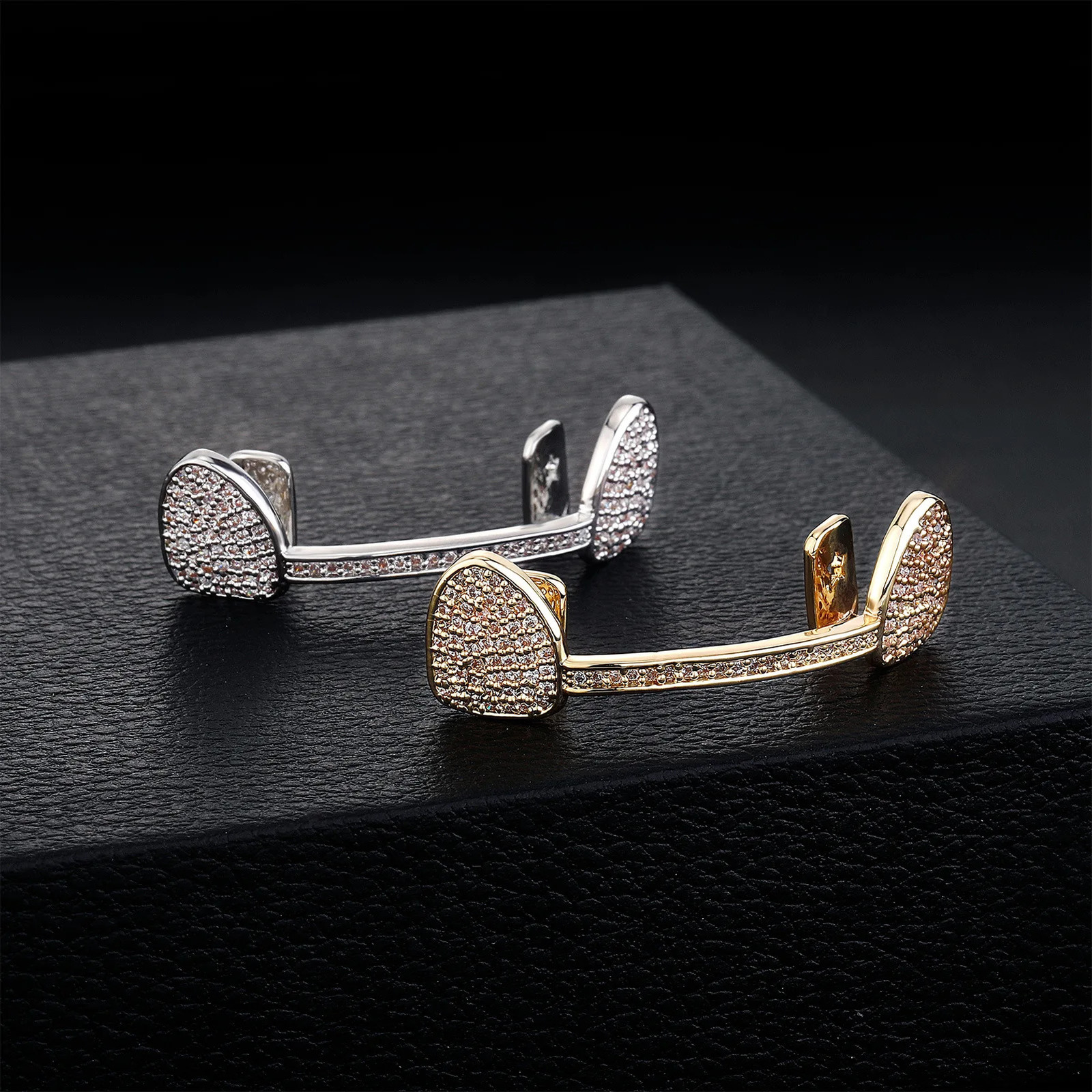 Hip Hop Golden CZ Teeth Hat Cube Zircon Ice Out Mini Paving Charm Grill Mens Jewelry Role Play 250220