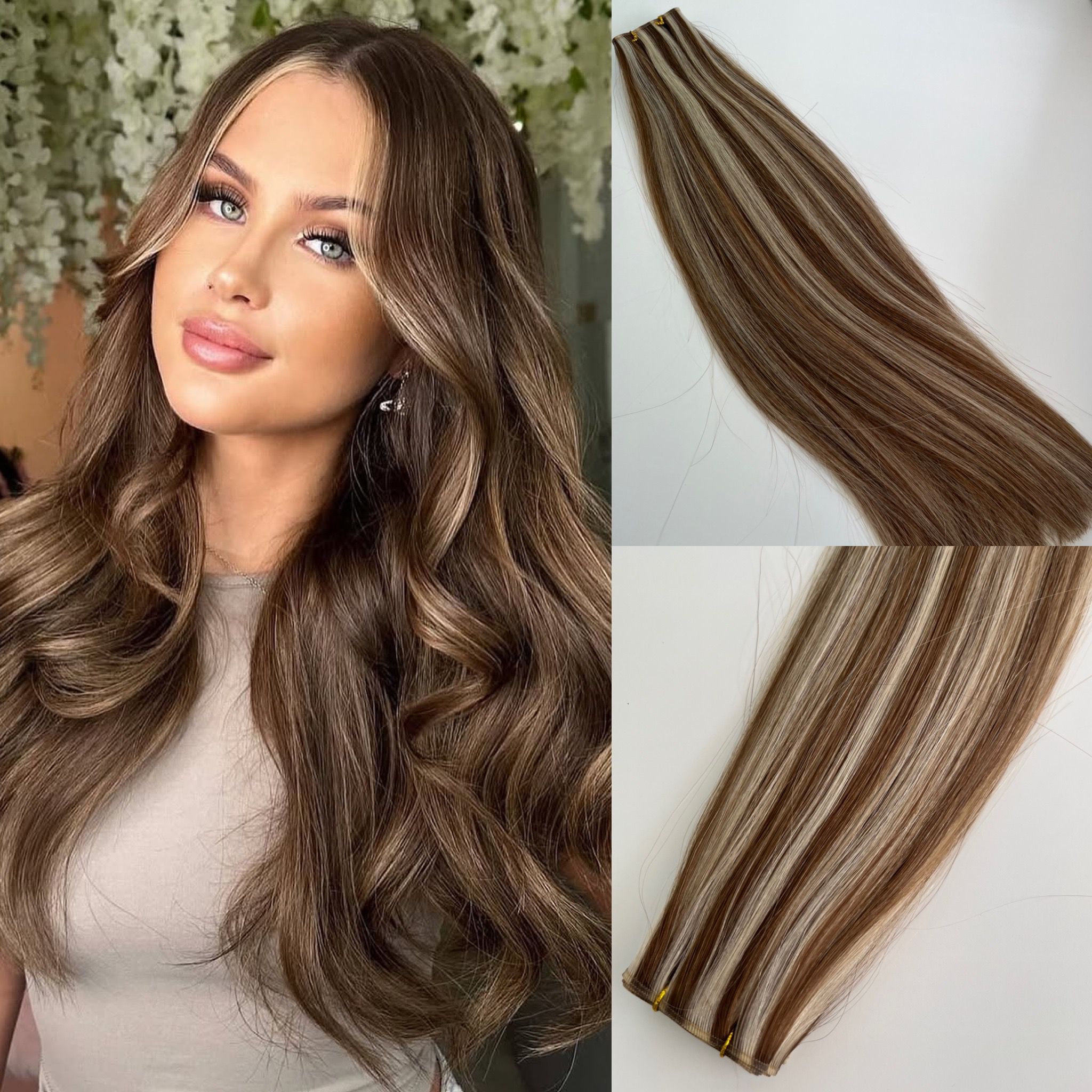 100% Russian Genius Weft Human Hair Extensions Highlights color Double Drawn Sew in Invisible Genius wefts Hair 100g 16inch ,Can last 12 months
