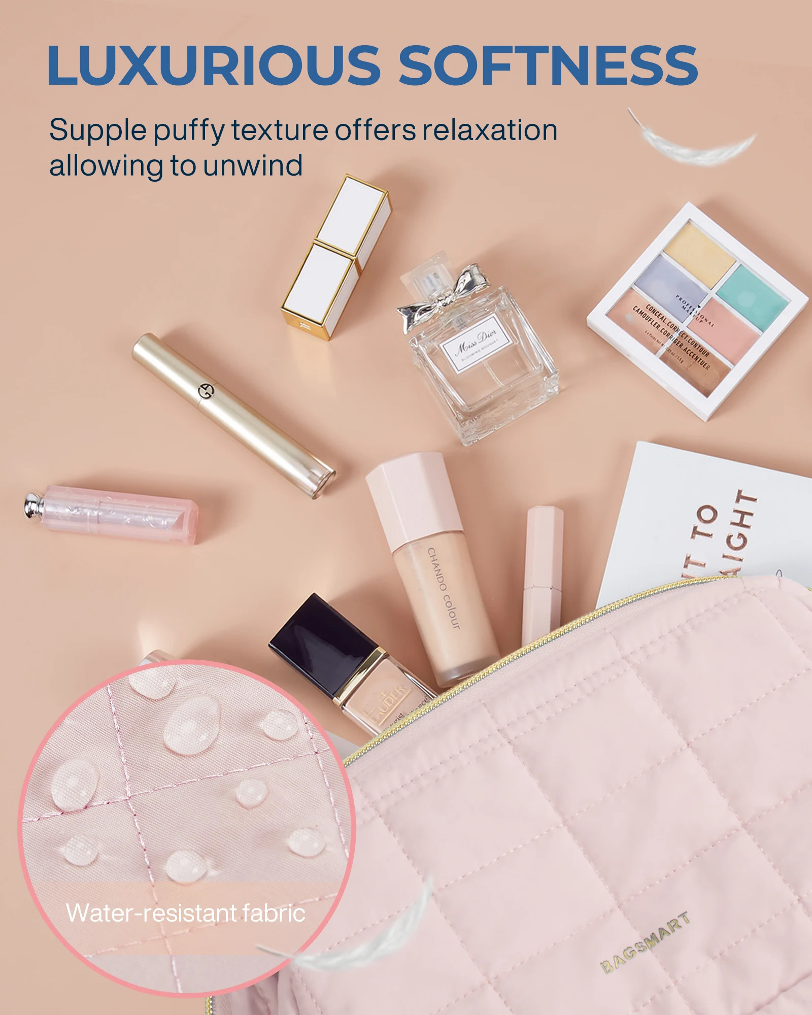 2025S New Free Shipping Designer Bag BAGSMART Puffy Padded Make Up Bags For Women Makeup Organizer Case Wide-open Pouch Toiletry Bag Travel Essentials