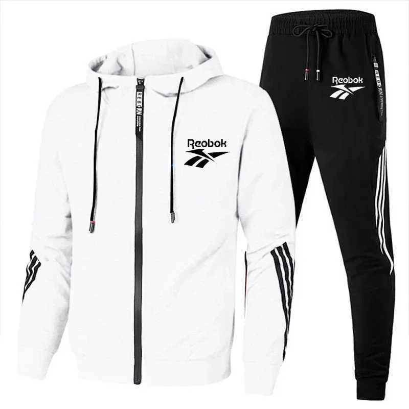 Men's Tracksuits 2025 new mens purchase of hooded striped zipper jacket+jogging pants 2 sets of casual mens sportswear z250226