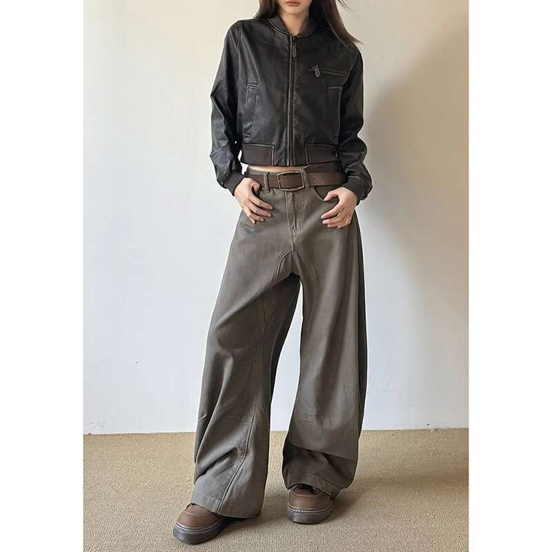 MDNG American Vintage 2000S Style High Waist Camel Jeans Pants Spring Fashion Women's Baggy Y2k Wide Leg Denim Trouser Female Clothes