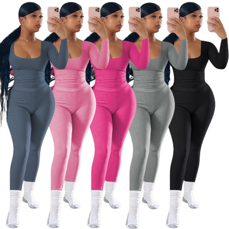 Womens Tracksuits Two Pieces Set 2025 New Fashion Long Sleeve Slim Sexy Casual Thread Solid Color Sportwear 5 Colors