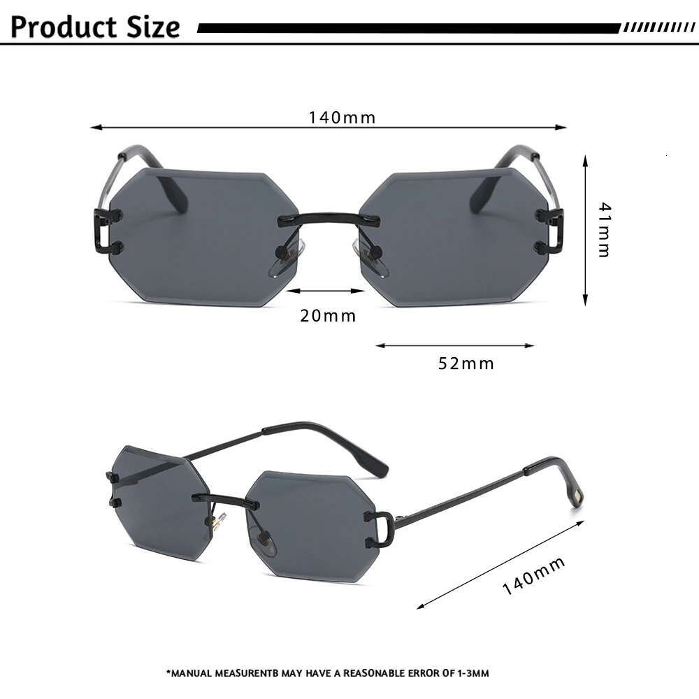 CATERSIDE Rimless Polygon Men's Sunglasses Octagonal Vintage Shades Gradient Traveg UV400 Women Sun Glasses Party Business