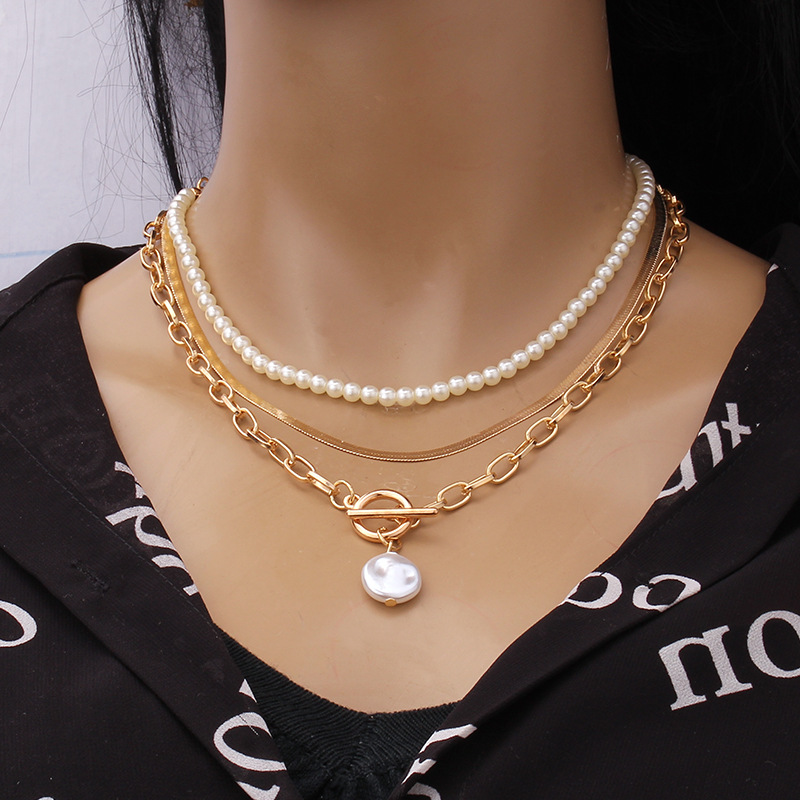 Vintage multi-layer beaded chain small incense necklace simple versatile imitation pearl trend necklace jewelry