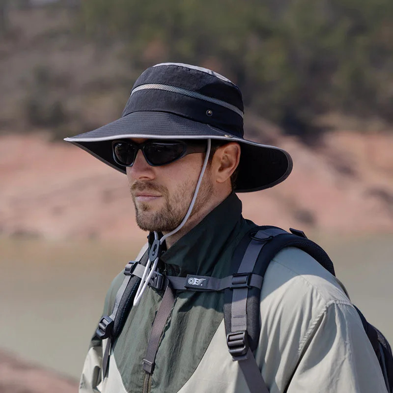 Summer Large Brim Men Women Sun Protection Caps Outdoor Climbing Fishing Fisherman Hats Male Quick Drying Color Match Bucket Cap 250218