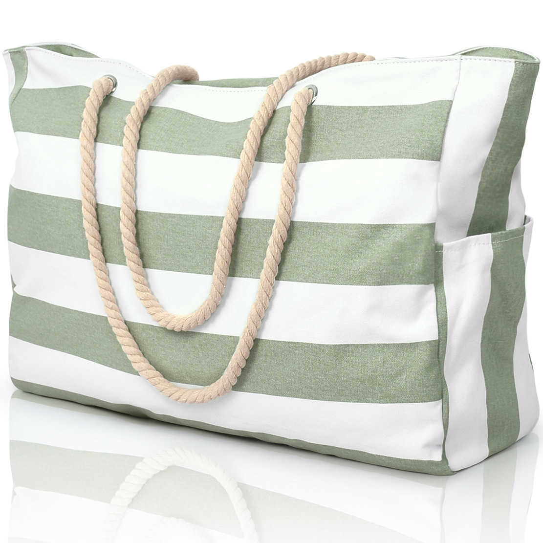 Large capacity striped canvas beach bag, with a super thoughtful handheld design 250215