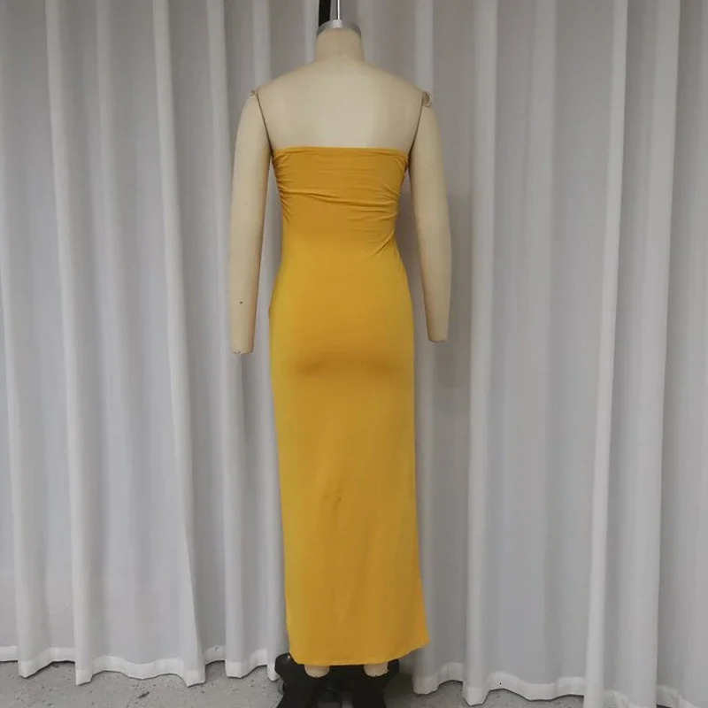 Wefads Long Dress Summer Women Fashion Sleeveless Strapless Tube Backless Nipped Waist Cut Out Slit Slim Party Bodycon Dresses 250226