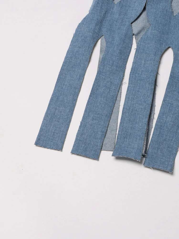 Solid Hollow Out Denim Coats For Women Notched Collar Long Sleeve Temperament Spliced Tassel Coat Female Fashion