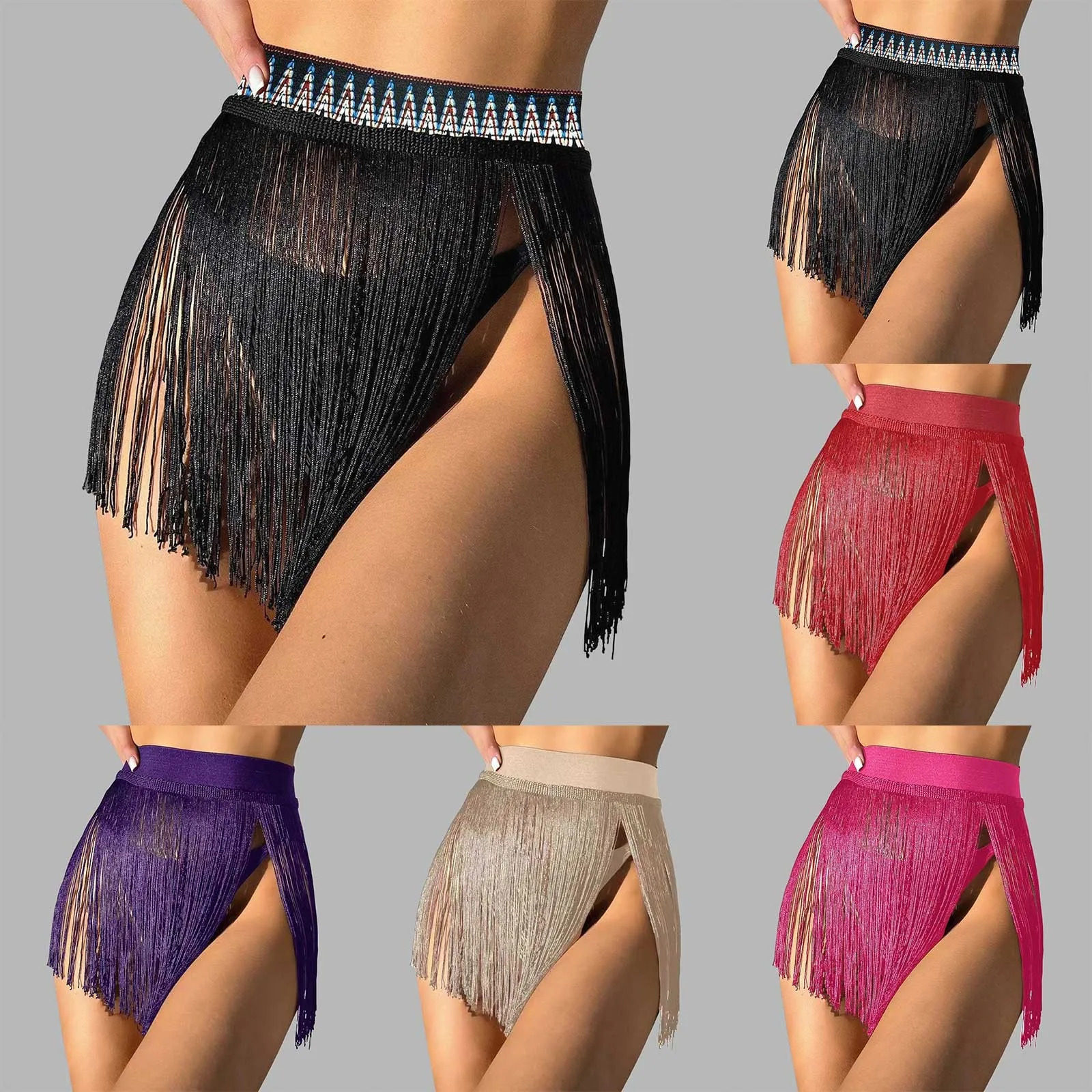 Beach Tassel Small Short Skirt WomenS Bikini Beach Vacation Swimsuit Half Cover Skirt Elastic Waist Bathing Suit Wrap Skirt 250225