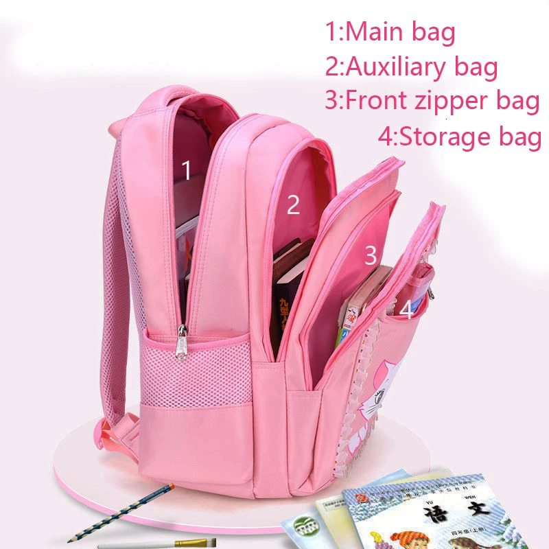 Pink Cat Children Girl Backpack Bowknot Kid School Bag Cartoon Bookbag Cute Princess Kindergarten Primary School Girl Backpack 250226