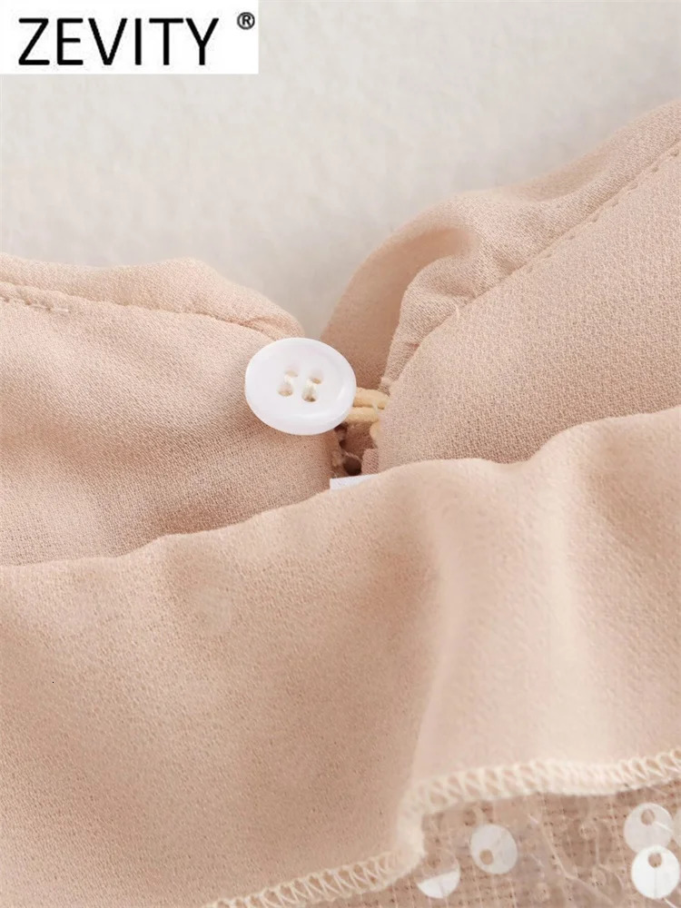 Zevity Women Chic Pleat Ruffles Sequined Chiffon Sling Camis Tank Lady Backless Short Crop Shirt Blouse Tops LS7195 250225