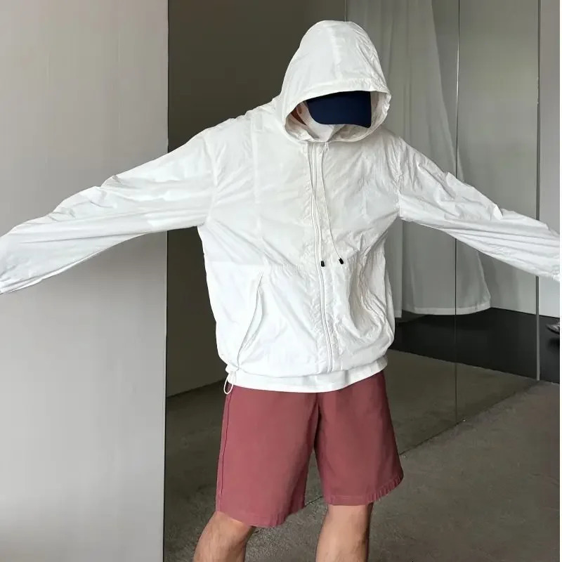 Summer Hooded Jacket Men Outdoor Quick Dry Sun-Protective Sport Windbreaker Ultra Light Jackets Casual Breathable Loose Coat 250225