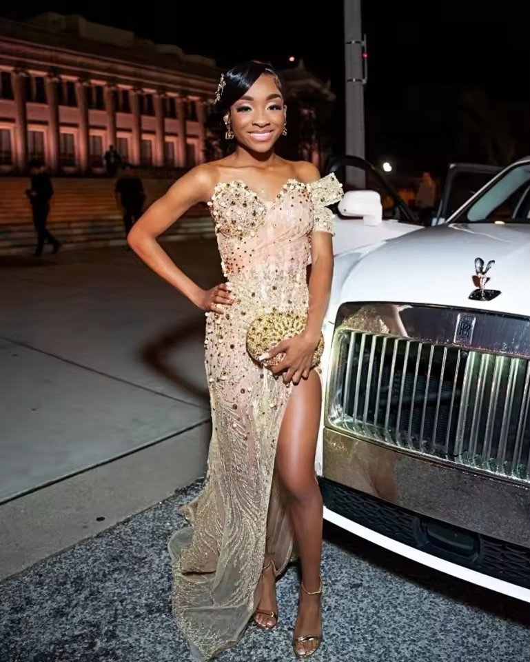 Gold Prom Dresses Women 2025 Beaded Sweetheart Mermaid Evening Gowns Sequin Split Party Dress Gala Long Customized