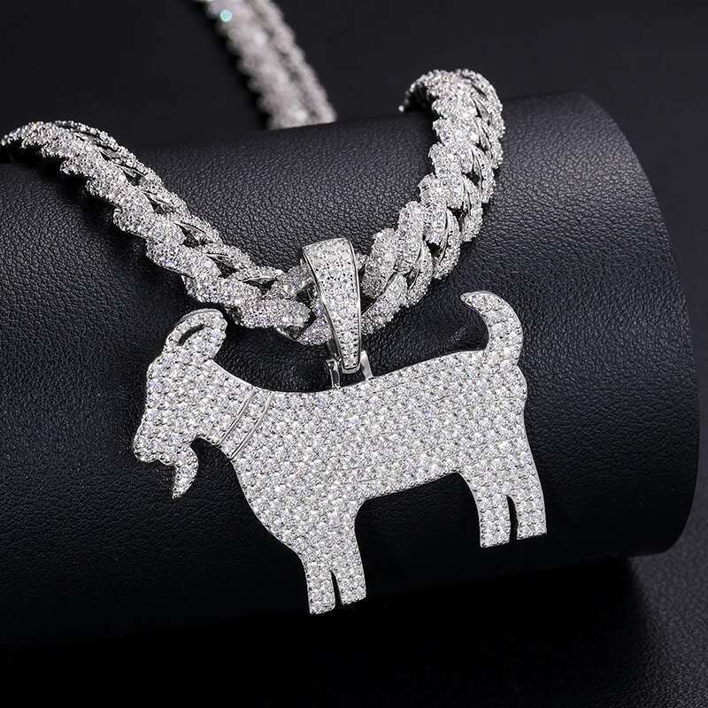 Iced Out Moissanite Sheep Pendant Sterg Sier Goat Necklace For Men Women Rapper Hip Hop Jewelry Passed Dia Test